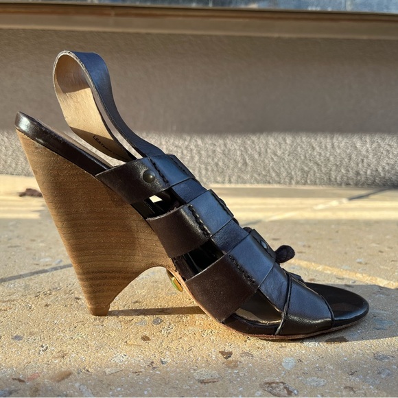 L.A.M.B. Trianna Brown Leather Lace Up Wedge Gladiator Sandals size 8 - Picture 8 of 14